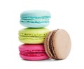 Cake macaron or macaroon isolated on white background, colorful dessert