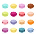 Cake macaron or macaroon Raster Illustration, colorful almond cookies, pastel colors. Macaroons isolated on white background