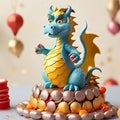 Cake made of mastic in the form of a green dragon. Sweet food decoration for a feast for the holiday Royalty Free Stock Photo