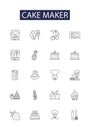 Cake maker line vector icons and signs. Cakemaker, Confectioner, Pastry Chef, Caterer, Decorator, Confection, Icing