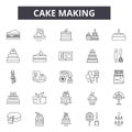 Cake making line icons for web and mobile design. Editable stroke signs. Cake making outline concept illustrations