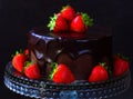 Dark chocolate ganache cake with strawberries