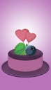 The cake, mint leaf, berry, two hearts, greeting card