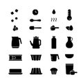 Cake mix, silhouette icons set for packaging, cooking recipe. Outline pictograms for baking muffin, cupcake, pudding from dry