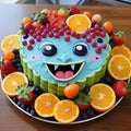 Joyful Celebration Of Nature A Fruit Salad Face Cake With A Playful Avocadopunk Twist