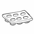 Cake, muffin and biscuit tin outline icon vector illustration. Line pan of circle shape to bake dough of cookie and cupcake in