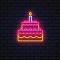 Cake neon icon in 3d style on light background.