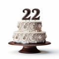 Realistic Hyper-detailed White Cake With Number 22 On Stand