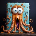 Strudel Face Cake: Playful Octopus Design with Fluid Photography and Cartoonish Scenes