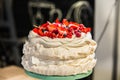 Cake Pavlova with cream and fresh fruits Royalty Free Stock Photo