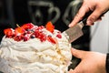 Cake Pavlova with cream and fresh fruits Royalty Free Stock Photo