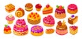 Cake, pie icon collection. Sweet confection dessert set. Bakery concept vector illustration