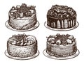 Cake, pie set. Dessert, sweet food hand drawn sketch