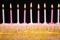 Cake with pink or pink candles Royalty Free Stock Photo