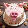 Photorealistic Pig Cake With Vibrant Caricatures