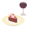 Cake, cream and berries and a glass of red wine Royalty Free Stock Photo