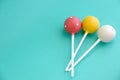 Cake pops on blue background