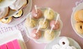 Cake pops on cakestand and various cakes . Candy bar. Royalty Free Stock Photo