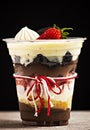 Cake Pot with Strawberry and Meringue on Black Background, Brazilian Copo da Felicidade