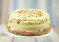 The cake, Rainbow Cake. Rainbow cake layers. Slice of Birthday Cake Royalty Free Stock Photo