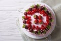 Cake with red ripe berries horizontal top view close-up Royalty Free Stock Photo