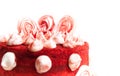 Cake red velvet, vintage, white meringue decoration, close-up shot, holiday idea, cafe symbol Royalty Free Stock Photo