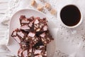 Cake Rocky road and coffee on a table close-up. horizontal view Royalty Free Stock Photo