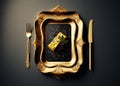 Cake served on a golden stylish fancy plate. Dessert sweet food. Ai generative