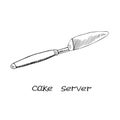 Cake server, hand drawn doodle sketch, black and white illustration with inscription Royalty Free Stock Photo