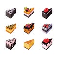 Cake set Isometric flat design web icon collection Delicious dessert