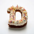 Cake Shaped Letter D Candle On White Background