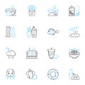 Cake shop linear icons set. Confectiry, Pastry, Bakery, Desserts, Sweet, Frosting, Cupcake line vector and concept signs