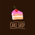 Cake shop logo. Baking and bakery house emblem. Dessert and pastry cafe label, vector illustration.