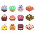 Cake Sign 3d Icon Set Isometric View. Vector