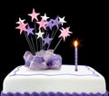 Cake with Single Candle Royalty Free Stock Photo