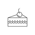 Cake slice with cherry vector line icon, sign, illustration on background, editable strokes Royalty Free Stock Photo