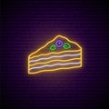 Cake slice neon sign. Royalty Free Stock Photo