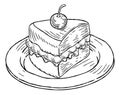 Cake Slice Vintage Retro Woodcut Style