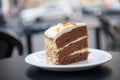 Cake slice on white plate in paris, france Royalty Free Stock Photo