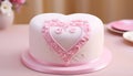 Cake in soft pink shades with a heart in a minimalist style