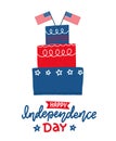 Big Cake with star and strip two flags Happy independence day United states of America. 4th of July theme. Flat design Vector Royalty Free Stock Photo