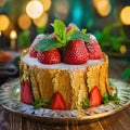 Cake with strawberries and mint. Fine Dessert. AI generated