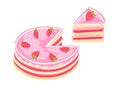 Cake with strawberries. Sweet dessert. Piece of pink cake. Hand drawn sketch. Pastry fancy pink cream. Vector cartoon