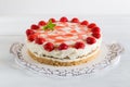 Cake Strawberry cream cheese on white wood