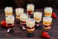 Cake with strawberry served in glass shots Royalty Free Stock Photo