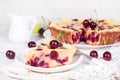 Cake with sweet cherries on a plate Royalty Free Stock Photo