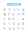 Cake and sweets vector line icons set. Cake, Sweets, Pastry, Dessert, Doughnut, Cupcake, Tart illustration outline