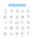 Cake and sweets vector line icons set. Cake, Sweets, Pastry, Dessert, Doughnut, Cupcake, Tart illustration outline