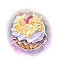 Cake `tartlet` with cream. Watercolor painting
