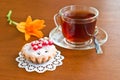 Cake, tea and flower